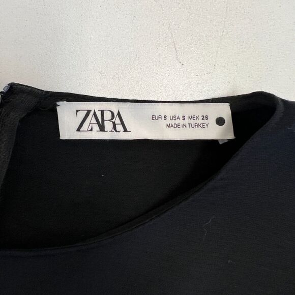 Zara Voluminous Dress Womens S Small Black Puff Mid Sleeves Loose Fit Stretch - Picture 8 of 13